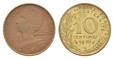 Франция 10 сантимов 1978 тип Morlon KM 929, Le Franc 144.18 алюминиевая бронза 4630-358