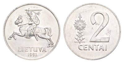 Литва 2 цента 1991 KM 86 алюминий UNC 3955-257