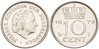 НИДЕРЛАНДЫ 10 ЦЕНТОВ 1979 ЮЛИАНА (1948-1980) KM 182 никель 211-1248