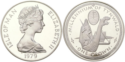 Остров Мэн 1 крона 1979 1000 лет Тинвальду - Драккар KM 46a серебро PROOF 1530-1323