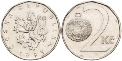 Чехия 2 кроны 1993 KM 9 сталь плакированная никелем 4539-953