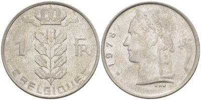 БЕЛЬГИЯ 1 ФРАНК 1978 BELGIQUE, БОДУЭН I (1951-1993) KM 142.1 медно-никель 213-541