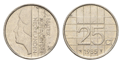 Нидерланды 25 центов 1985 Беатрикс (1980-2013) KM 204 никель 206-644