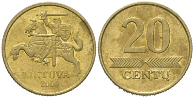 Литва 20 центов 2009 KM 107 никель латунь UNC 4618-329