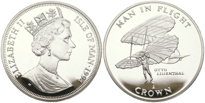 Остров Мэн 1 крона 1994 Отто Лилиенталь KM 417a серебро PROOF 1530-1324