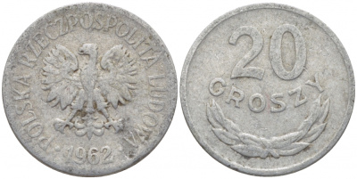 Польша 20 грошей 1962 MW KM А47, Parchimowicz 208c алюминий 4448-312