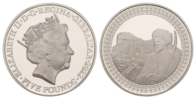 Гибралтар 5 фунтов 2022 Тарик ибн Зияд KM NEW медно-никель  PROOF  1088-9-12