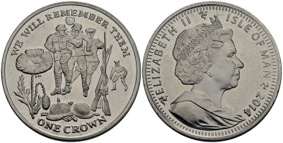 Остров Мэн 1 крона 2014 в память героев первой мировой войны, игра в футбол KM NEW медно-никель UNC 4386-831