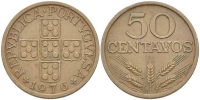 ПОРТУГАЛИЯ 50 СЕНТАВО 1976 KM 596 бронза 4513-1232