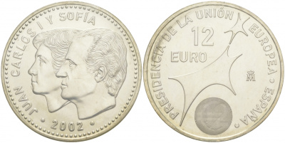 Испания 12 евро 2002 Карлос и София, Председательство Испании в Евросоюзе KM 1049 серебро UNC 1521-1211