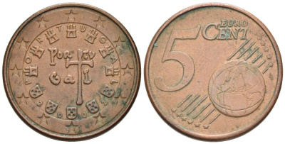 Португалия 5 евроцентов 2002 KM 742 сталь плакированная медью 4577-426