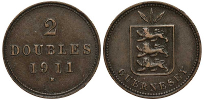 Гернси 2 дабла (дубля) 1911 H KM 9 бронза 650-623