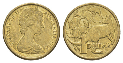 Австралия 1 доллар 1984 Елизавета II (1952-2022), кенгуру KM 77 алюминиевая бронза UNC 4652-156