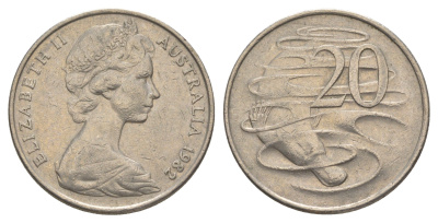 Австралия 20 центов 1982 Елизавета II (1952-2022), утконос KM 66 медно-никель 4379-1351