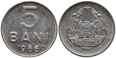 Румыния 5 бани 1966 год тип KM 92 сталь плакированная никелем 4387-667