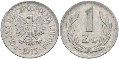 Польша 1 злотый 1975 MW KM 49.1 алюминий 4364-1713