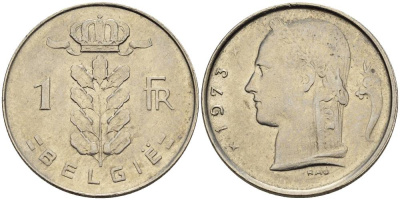 БЕЛЬГИЯ 1 ФРАНК 1973 BELGIE KM 143.1 медно-никель 4546-421