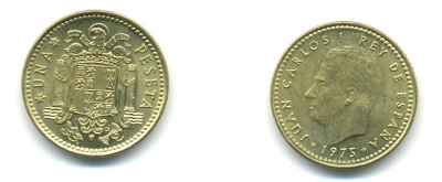 Испания 1 песета 1975 (76) Хуан Карлос I (1975-2001) KM 806 алюминиевая бронза 80-1122