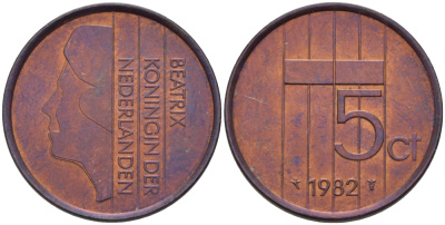 Нидерланды 5 центов 1982 Беатрикс (1980-2013) KM 202 бронза 67-852