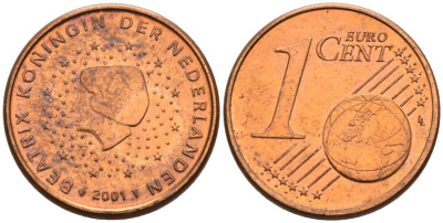 Нидерланды 1 евроцент 2001 Беатрикс (1980-2013) KM 234 сталь плакированная медью 4564-239