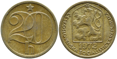 Чехословакия 20 геллеров 1972 KM 74 латунь 4392-152
