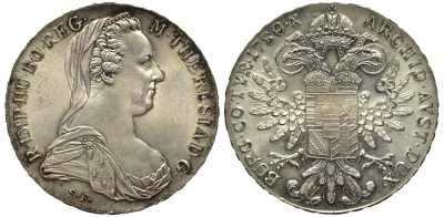 Австрия 1 талер 1780 SF, Мария Терезия, официальный рестрайк KM Т1 серебро 443-1321