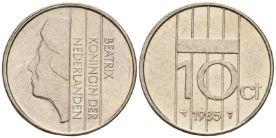 Нидерланды 10 центов 1985 Беатрикс (1980-2013) KM 203 никель    4598-364