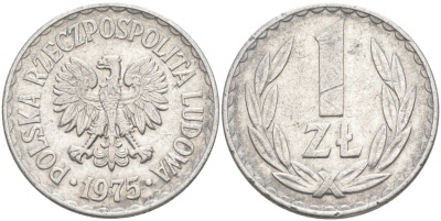 ПОЛЬША 1 ЗЛОТЫЙ 1975 КРЕМНИЦА KM 49.1 алюминий 68-424