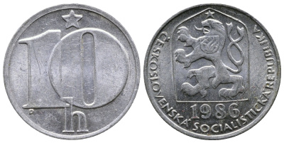 ЧЕХОСЛОВАКИЯ 10 ГЕЛЛЕРОВ 1986 СОЦИАЛИСТИЧЕСКАЯ РЕСПУБЛИКА KM 80 алюминий 83-1315