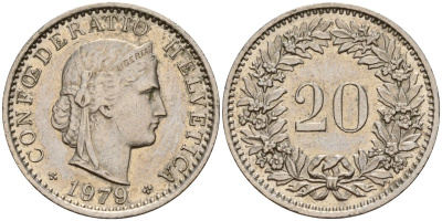 Швейцария 20 раппенов 1979 KM 29a медно-никель 4187-614