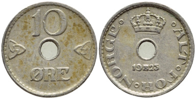 НОРВЕГИЯ 10 ЭРЕ 1925 KM 383 медно-никель 4396-358