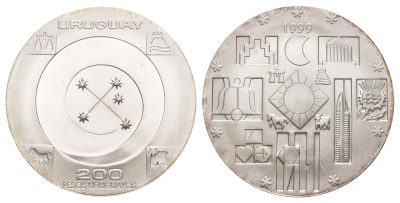 Уругвай 200 песо 1999 миллениум KM 115 серебро  UNC  1091-10-51