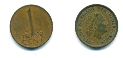 НИДЕРЛАНДЫ 1 ЦЕНТ 1969 ЮЛИАНА KM 180 бронза 53-117