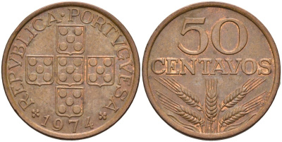 Португалия 50 сентаво 1974 KM 596 бронза 4126-556
