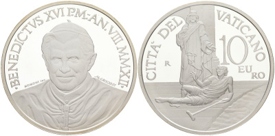 Ватикан 10 евро 2012 всемирный день исцеления больных, в оригинальной коробке, сертификат серебро PROOF 5-6-4-15
