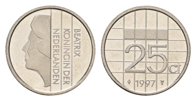 Нидерланды 25 центов 1997 Беатрикс (1980-2013) KM 204 никель UNC 192-1256