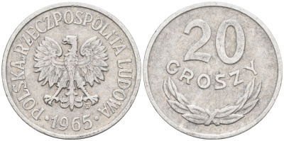 Польша 20 грошей 1965 MW KM А47 алюминий    4174-668