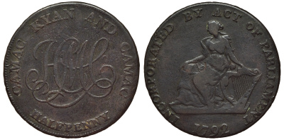 ИРЛАНДИЯ 1/2 ПЕННИ 1792 DUBLIN ТОКЕН ПАРЛАМЕНТСКИЙ АКТ О ПРИСОЕДИНЕНИИ медь 441-215