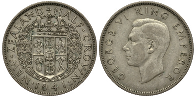 Новая Зеландия 1/2 кроны 1941 Георг VI (1936-1952) KM 11 серебро 272-1022