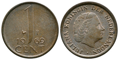 НИДЕРЛАНДЫ 1 ЦЕНТ 1969 ЮЛИАНА KM 180 бронза 4110-1729