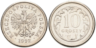 ПОЛЬША 10 ГРОШЕЙ 1992 MW KM 279 медно-никель 192-418