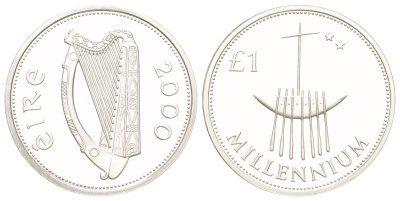 Ирландия 1 фунт 2000 Миллениум KM P1 серебро BU 441-435
