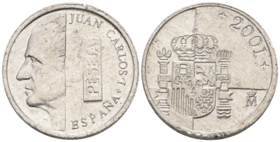 Испания 1 песета 2001 Хуан Карлос I KM 832 алюминий 4567-743
