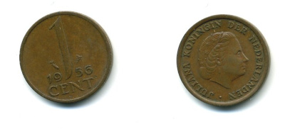 НИДЕРЛАНДЫ 1 ЦЕНТ 1956 ЮЛИАНА KM 180 бронза 35-1351