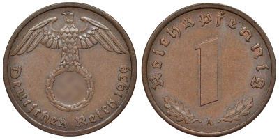 Германия 1 рейхспфенниг 1939 A KM 89, J. 361 бронза 71-231
