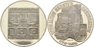 Австрия 100 шиллингов 1976 1000 лет земле Каринтия KM 2931 серебро PROOF 02-118-25