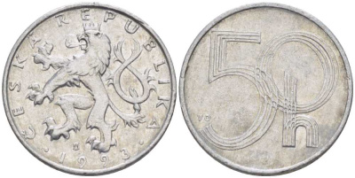 ЧЕХИЯ 50 ГЕЛЛЕРОВ 1993 KM 3.1 алюминий 105-758