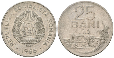 Румыния 25 бань 1966 KM 94 сталь плакированная никелем 99-917
