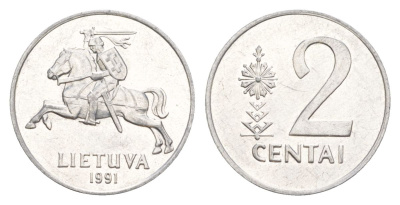 Литва 2 цента 1991 KM 86 алюминий aUNC 4633-844