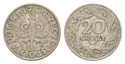 Польша 20 грошей 1923 MW Y 12 никель 4647-963